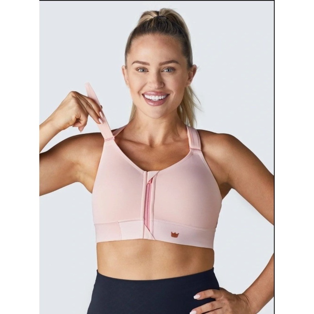 NWOT SheFit Flex Sports Bra 3 Luxe 3XL Blush Pink Medium Impact Front Zip NEW